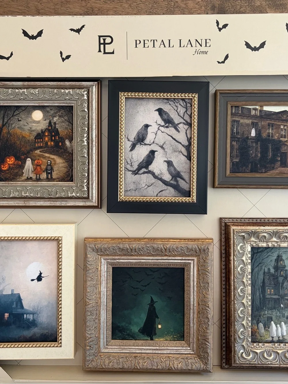 Petal Lane Home Halloween Framed Art Set of 6 Gothic Wall Décor NIB VHTF SET